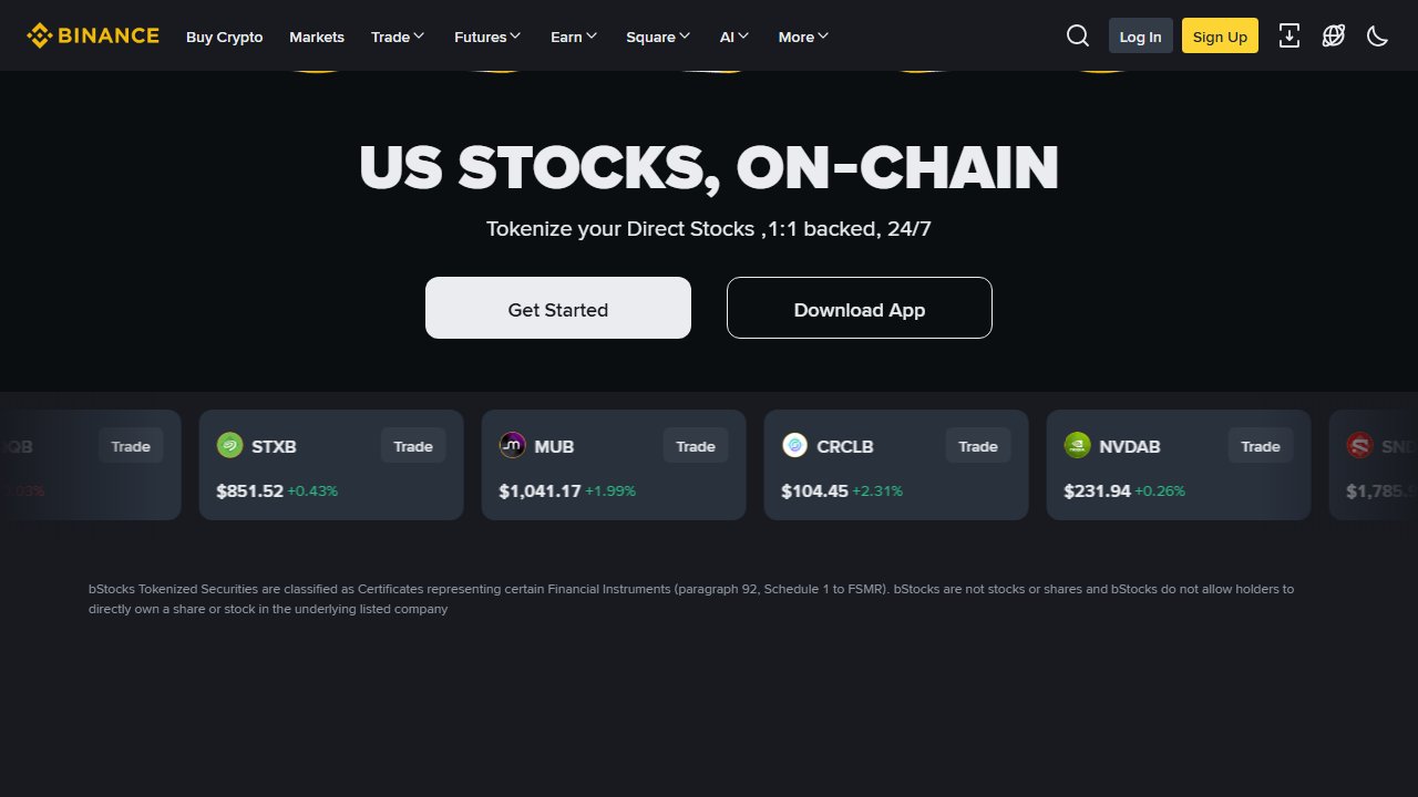 binance.com 官方页面截图:Buy Crypto Stocks | Trade Tokenized Stocks on Binance